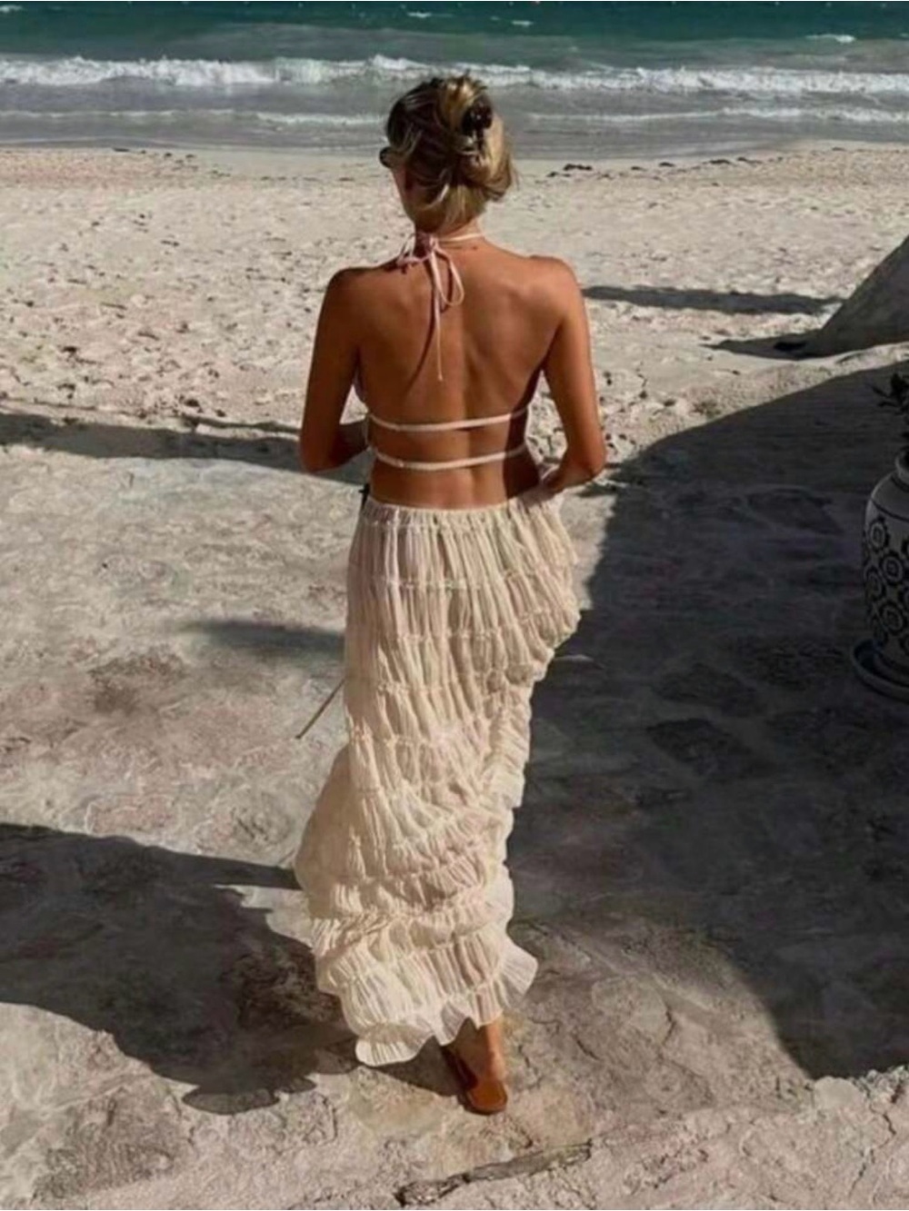 Cream Ruffled Sheer Maxi Set - Picture 3 of 3